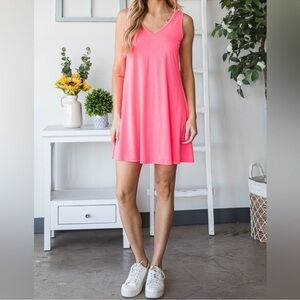 NWOT Heimish PLUS Size Hot Pink Beachy Swing Style Pocket Tank Dress-2X